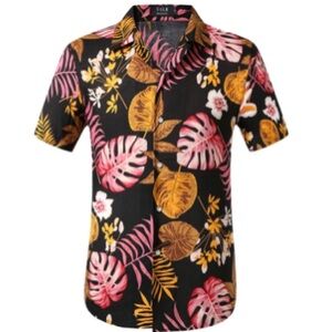 NWT SSLR Men Casual Button Down Shirt Short Sleeve Hawaiian Beach Sz L